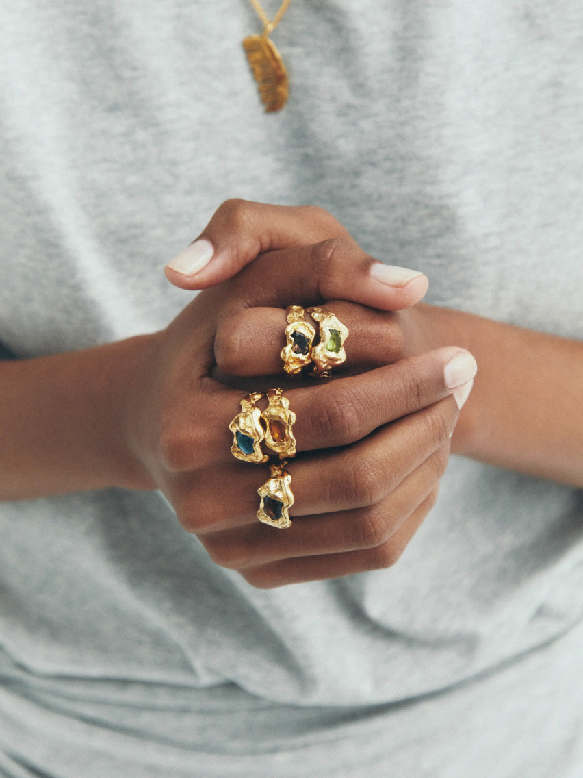 Ola Gold Pleated Green Ring