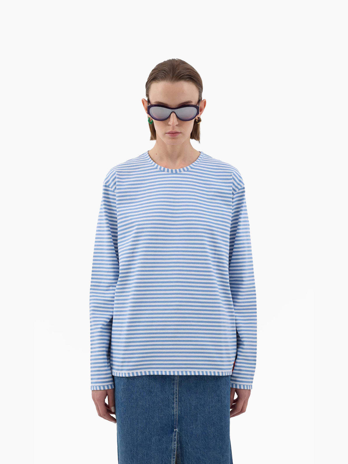 Classic Striped Longsleeve T-Shirt White/Azure Blue