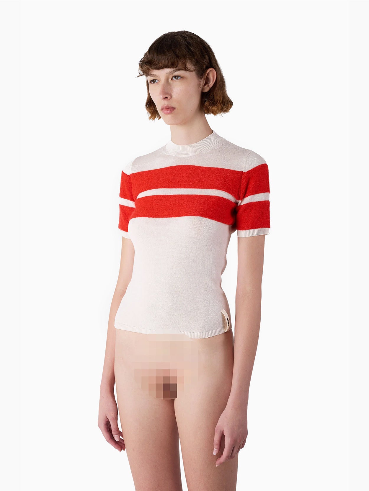 Striped Knit Top Off White/Acid Red