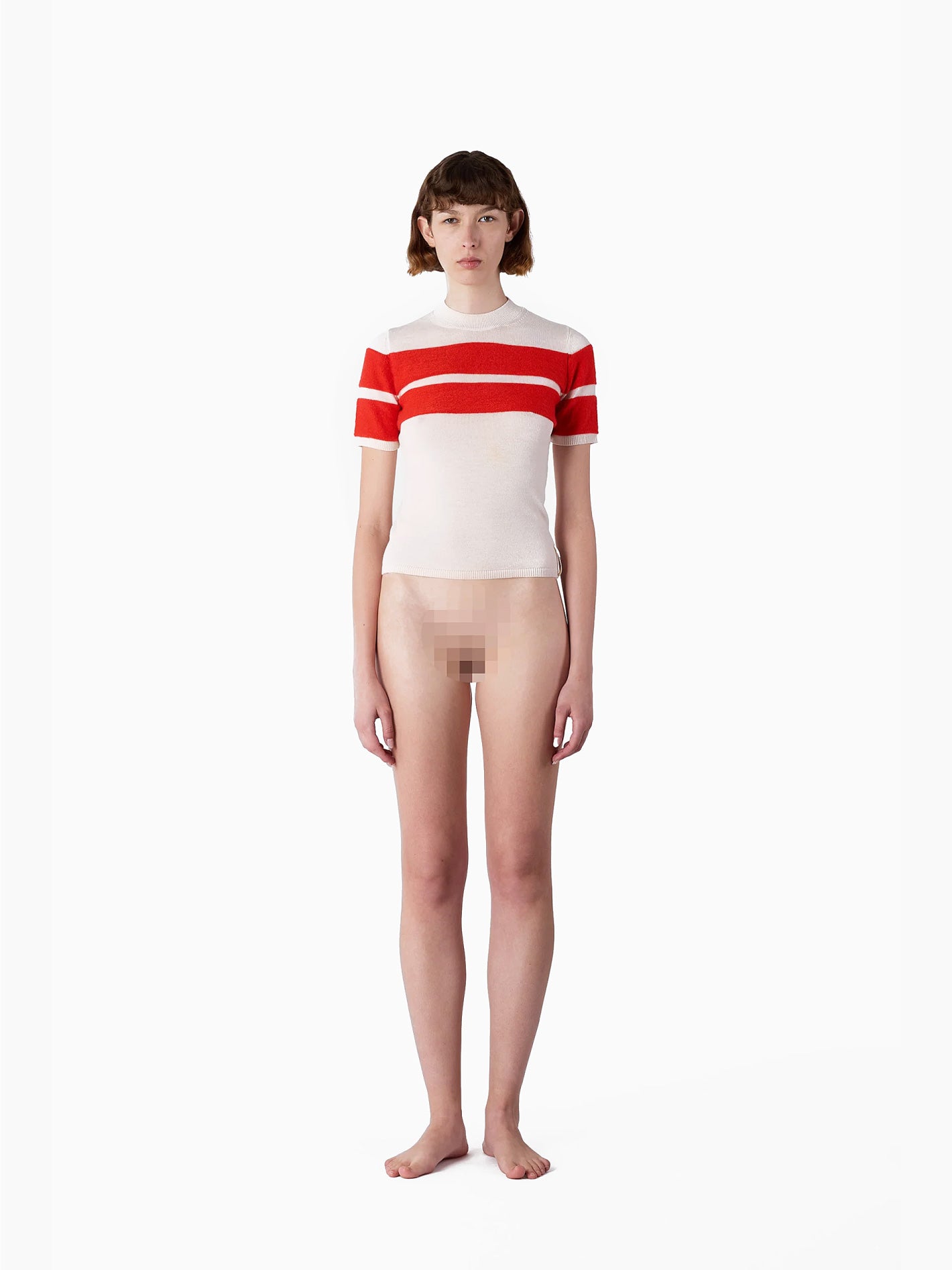 Striped Knit Top Off White/Acid Red