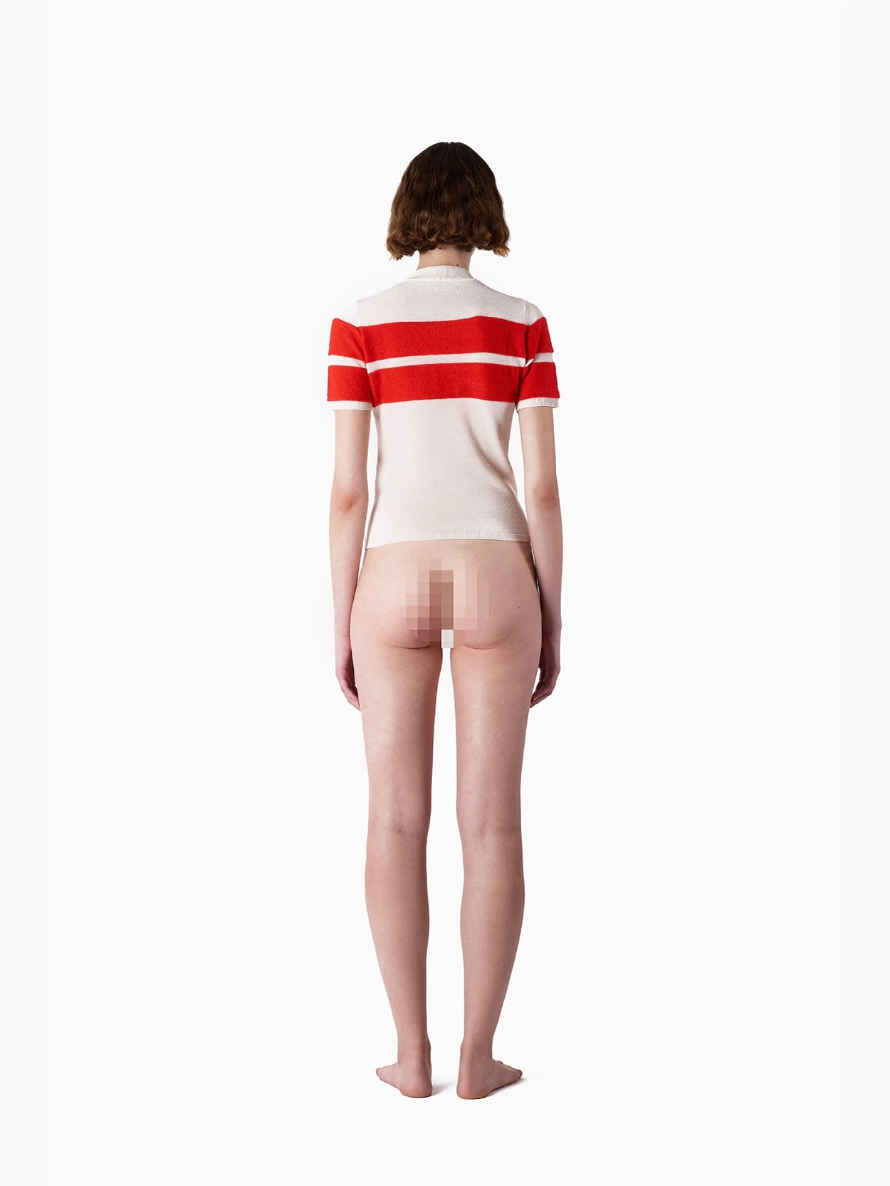 Striped Knit Top Off White/Acid Red