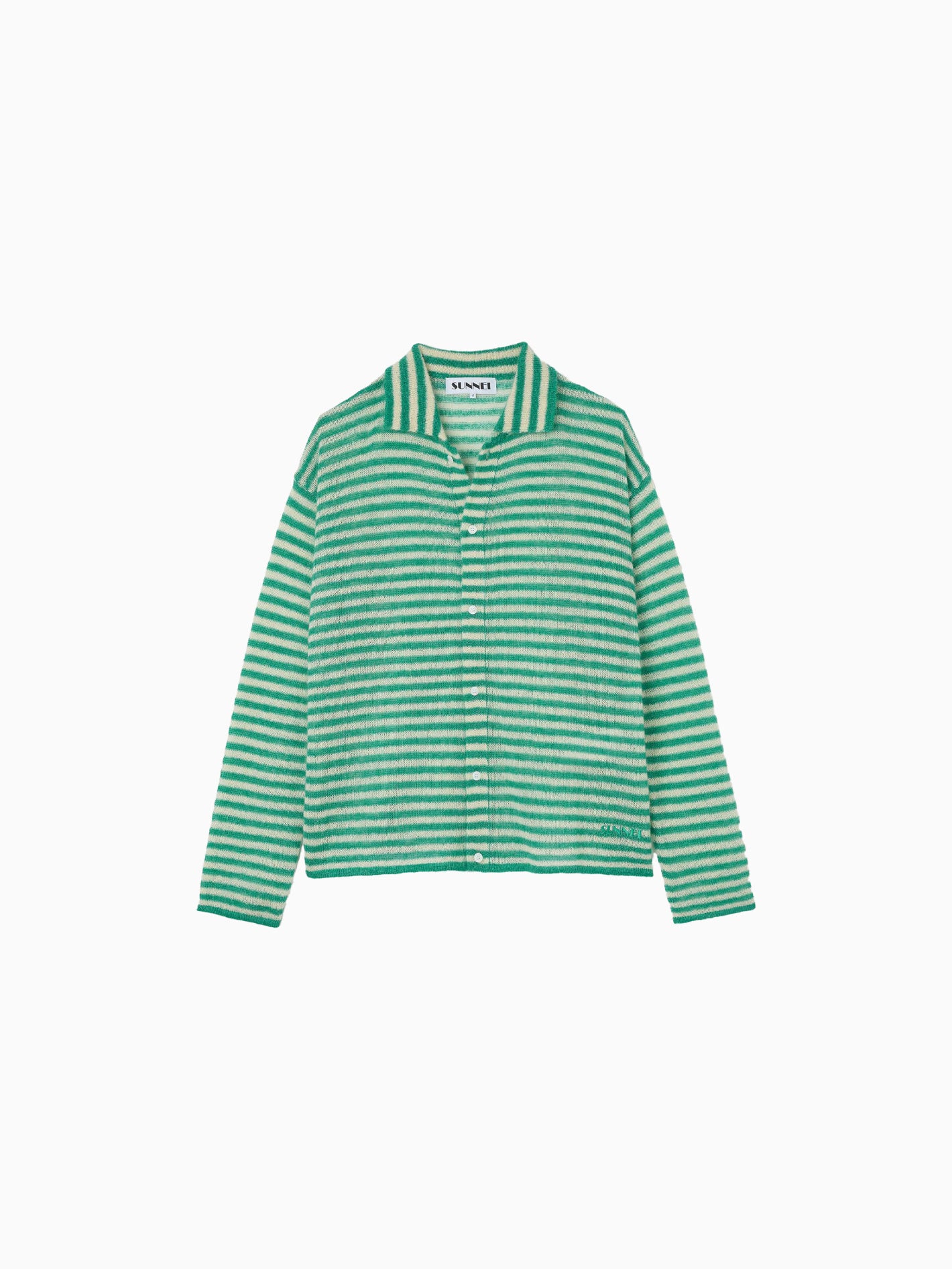 Striped Mohair Cardigan White/Green