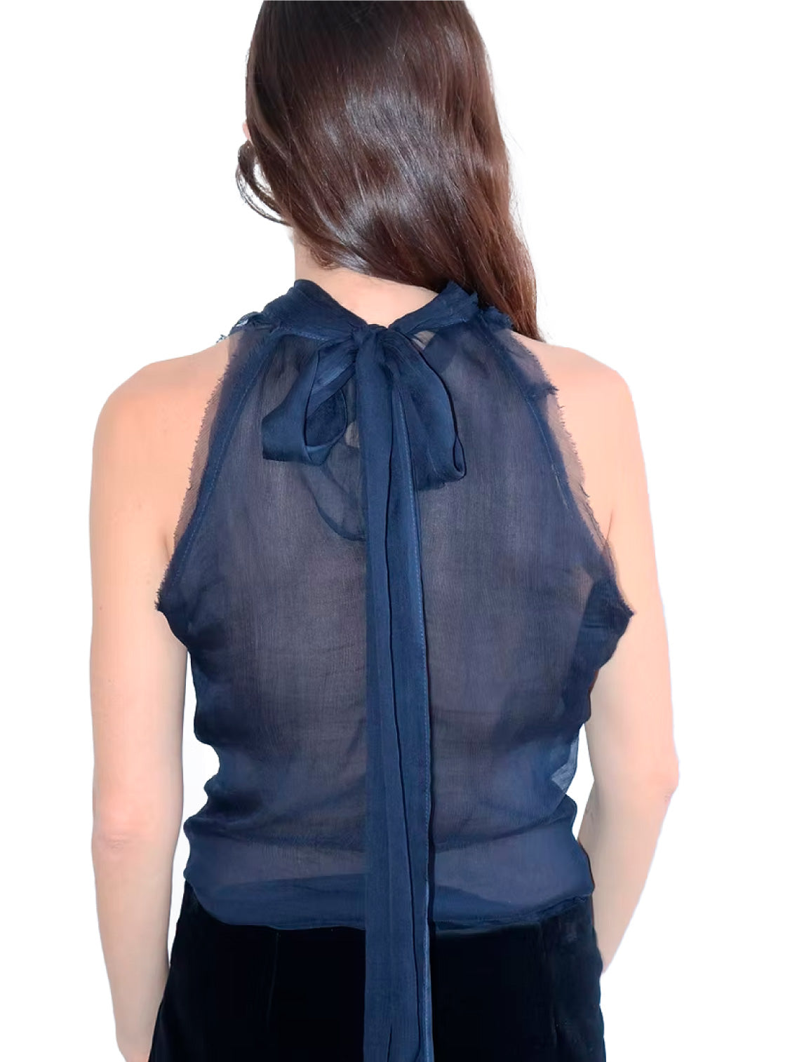 Silk Ruffle Halter Top Navy