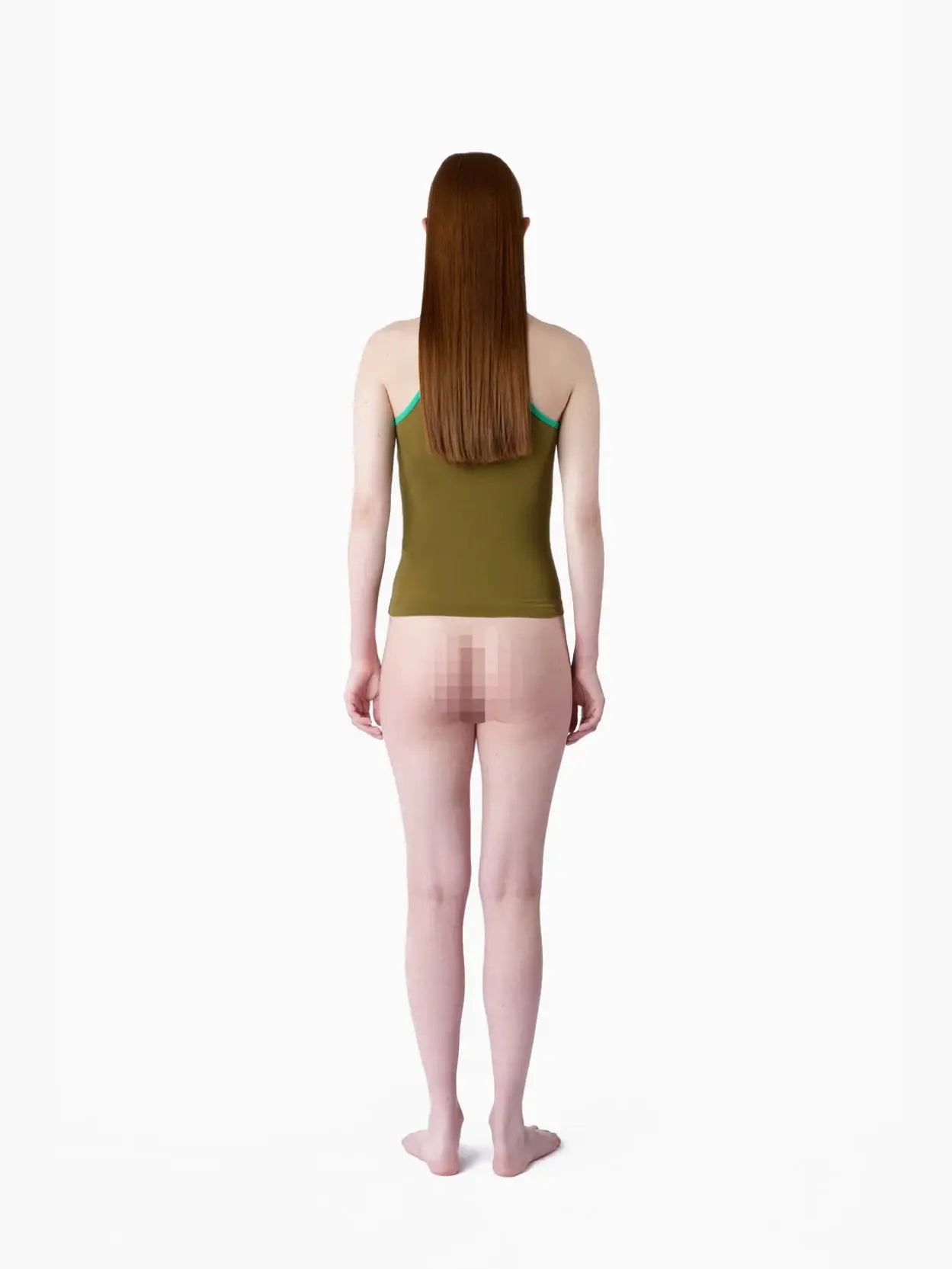 A sleeveless, brown tank top with green trim around the armholes and neckline. The tag at the collar reads "SUNNEI" in black text. The Stretchy Halter Top Olive Green is available at Bassalstore in Barcelona against a clean white background.