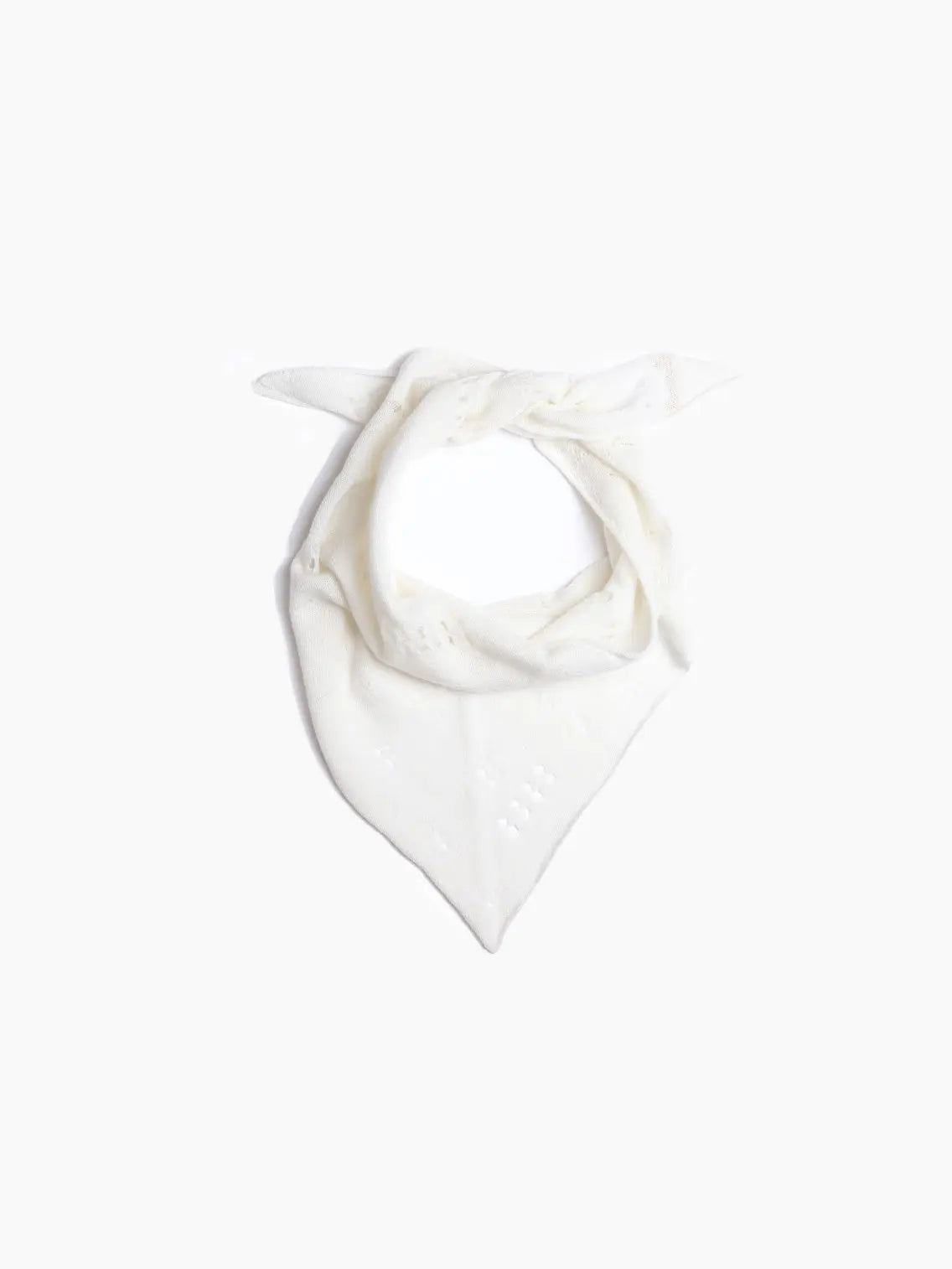 A white Tar Mini Scarf Ecru folded into a triangle lies on a white background. The scarf, available at Bassalstore Barcelona, has a simple, clean design and appears to be made of cotton or a similar fabric.