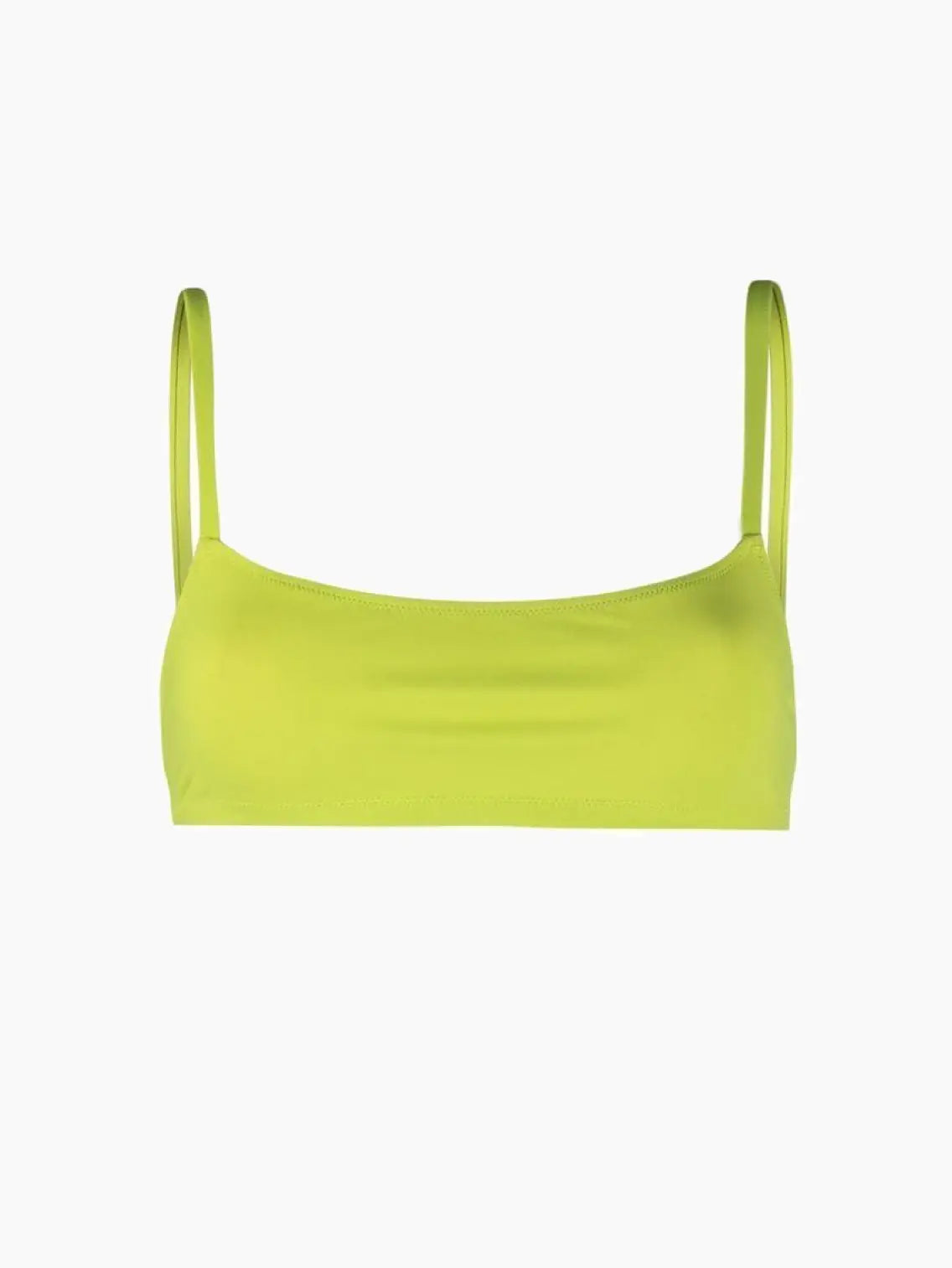 An Undici Bikini Top Lime from Lido is displayed against a plain white background. The top, available at our Barcelona store, features thin adjustable straps and a simple bandeau design with a smooth texture.