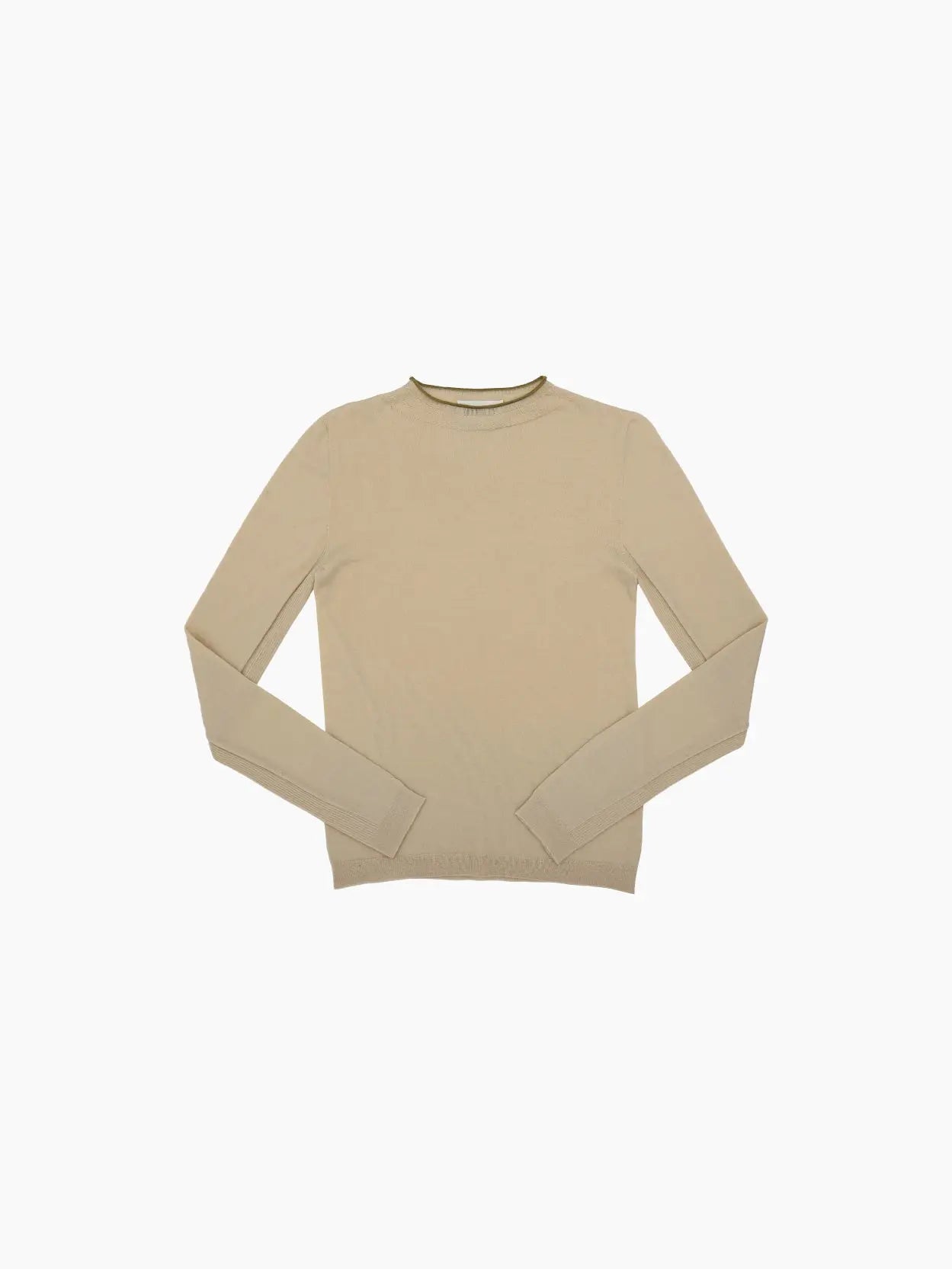 Beige, full-sleeve, crew-neck **Wist Sweater Cream** from **Bielo** laid flat on a white background. The sweater is plain with no visible patterns or designs. Discover timeless elegance with this essential piece from your favorite Barcelona-based store.