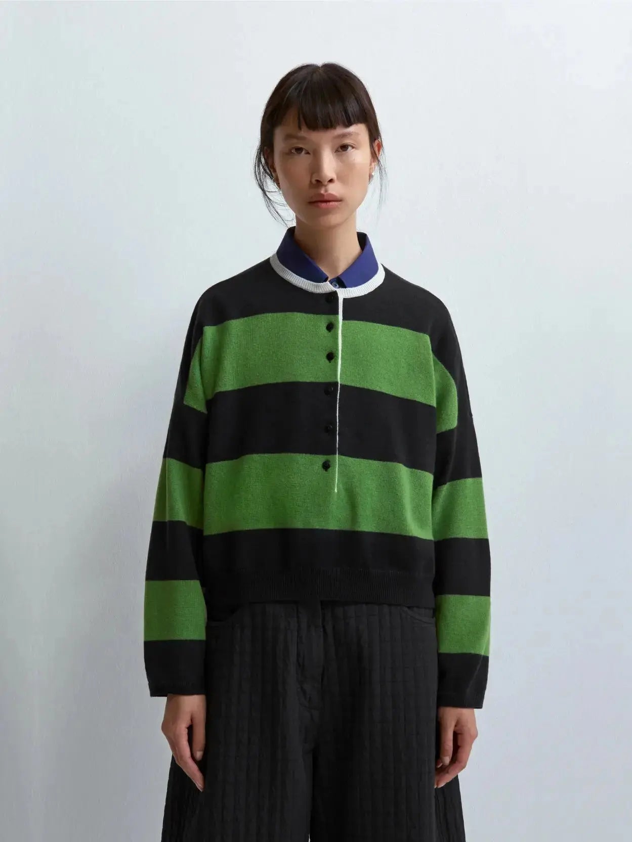 Merino Wool Striped Polo Sweater Herba Cordera