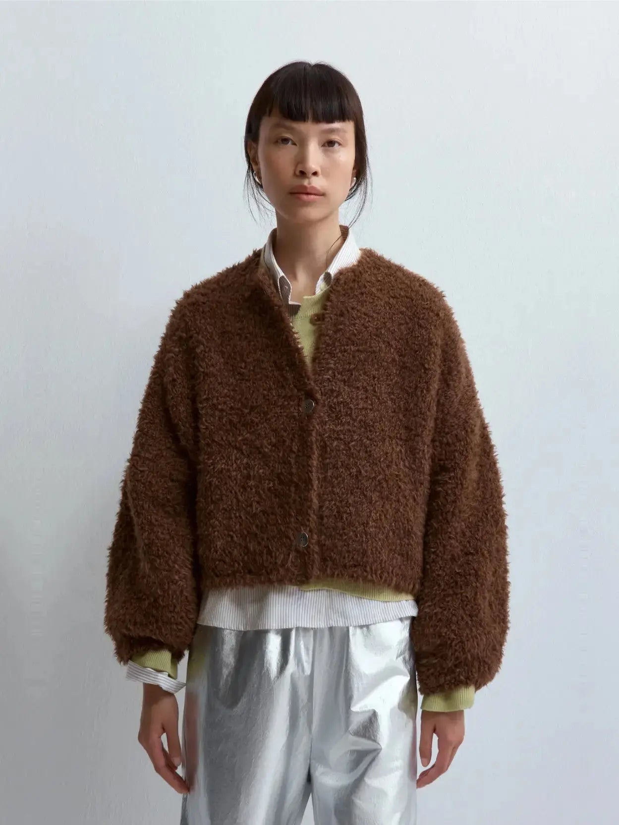 Teddy Cropped Cardigan Acorn Cordera