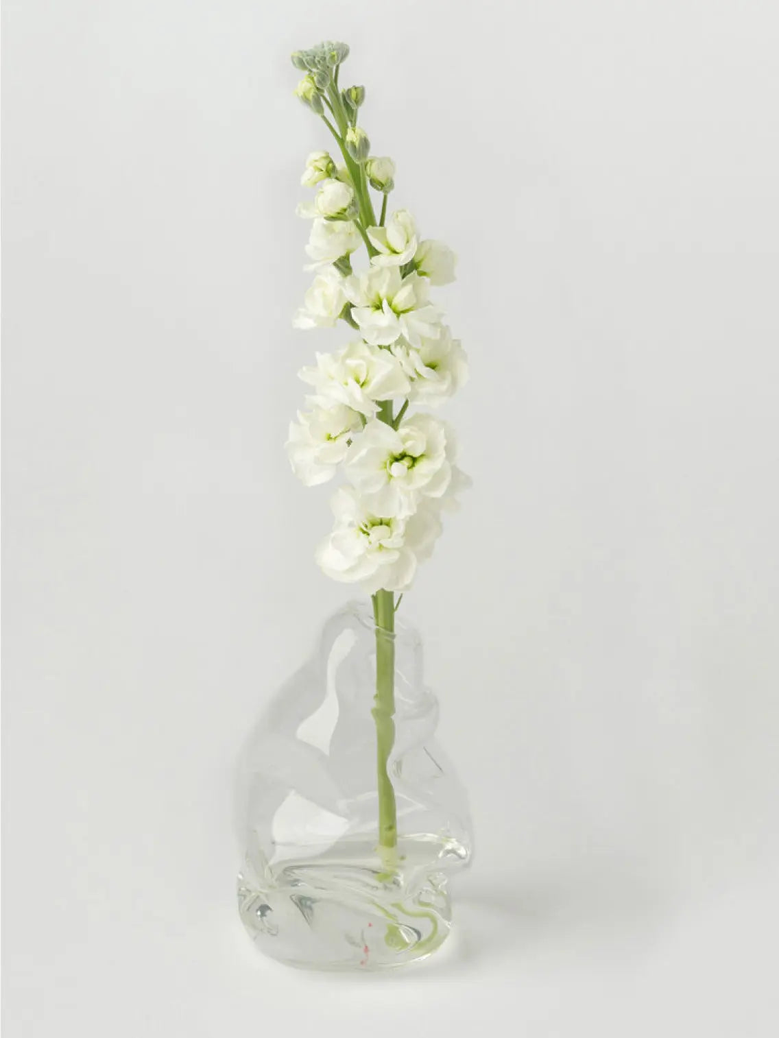 A small, clear glass vase with a slightly tilted, asymmetrical shape is shown against a plain white background. The vase has a smooth, modern design and is empty inside—a perfect piece you might find at Bassalstore in Barcelona. This is the Ben Jor Vase Clear by Nathalie Schreckenberg.