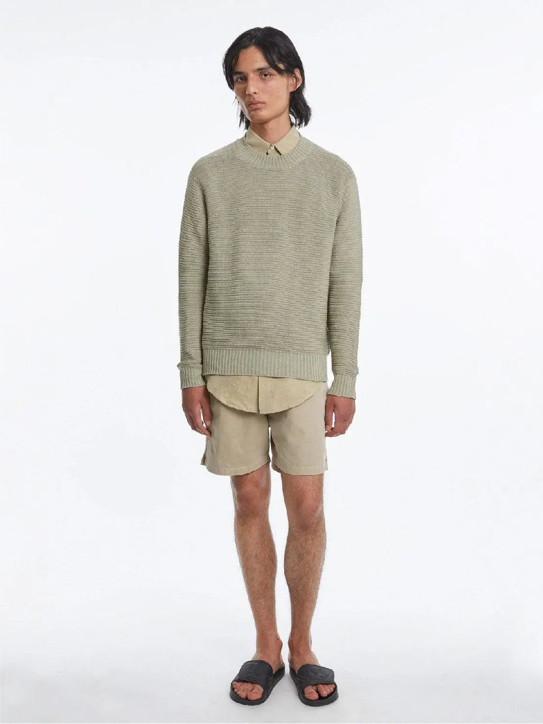 Crewneck Mercerized Stripe Oatmeal - Schnayderman's Schnaydermans