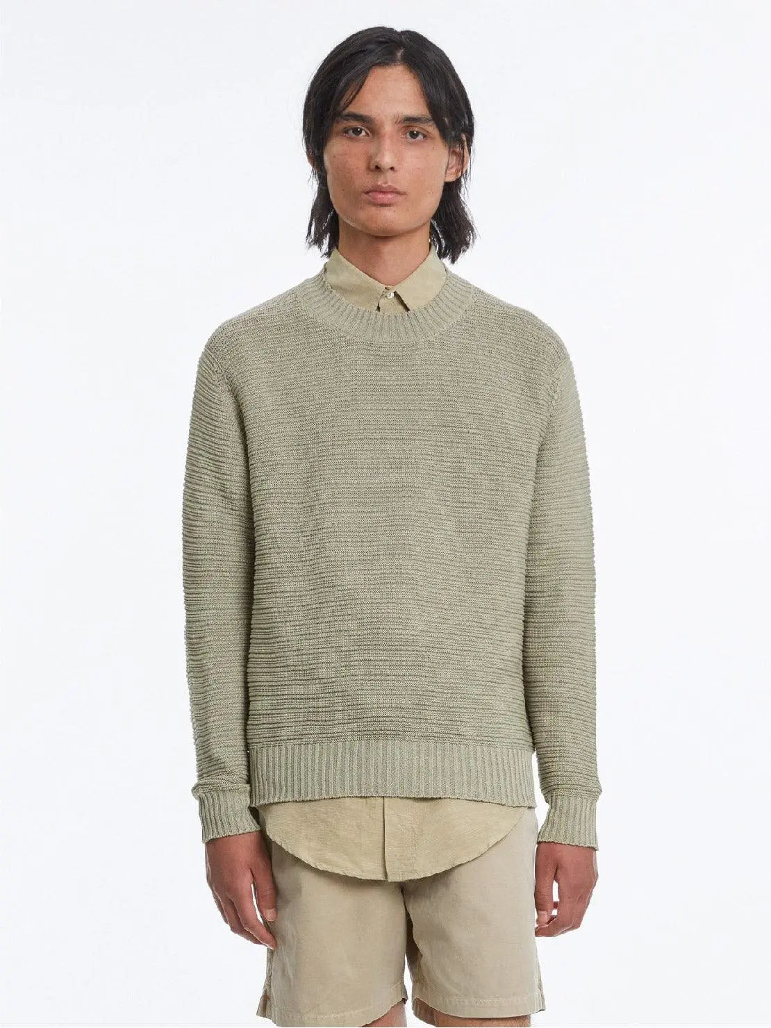 Crewneck Mercerized Stripe Oatmeal - Schnayderman's Schnaydermans