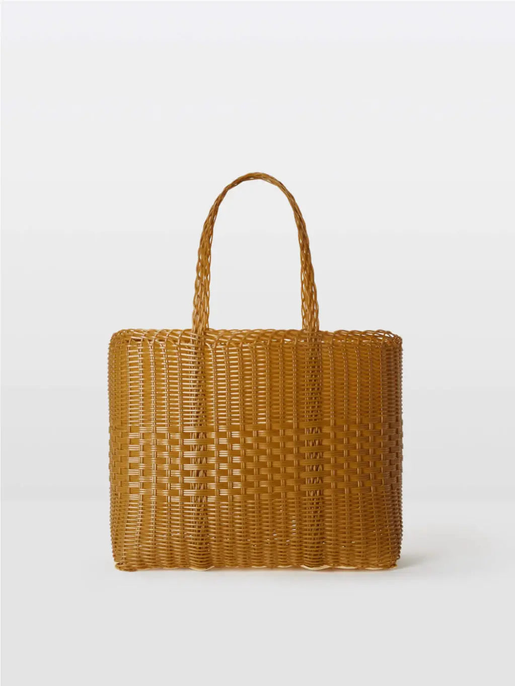 A tan woven straw tote bag, Lace Small Bag Tobacco by Palorosa, with a rectangular shape and two matching handles, available at bassalstore. The bag features an open, airy weave design and is displayed on a simple white background.