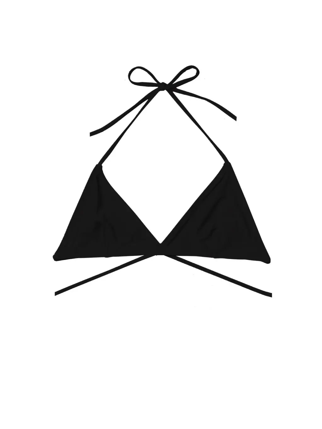 A Tredici Black Bikini Top by Lido with thin straps and a halter neck tie, available at Bassalstore Barcelona. The top features triangular cups and an additional wrap-around tie for securing the garment around the torso. The image has a minimalist white background.
