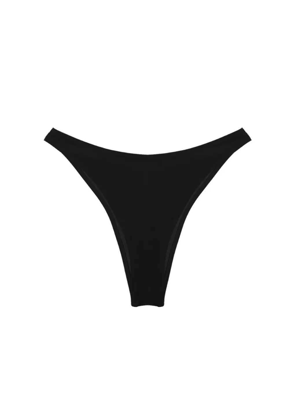 A high-waisted, black thong-style underwear with a simple and sleek design is displayed against a plain white background. The fabric appears smooth and stretchy, designed for minimal coverage and a comfortable fit. Find this elegant Trentotto Black Bikini Bottom by Lido exclusively at bassalstore, your go-to store in Barcelona.