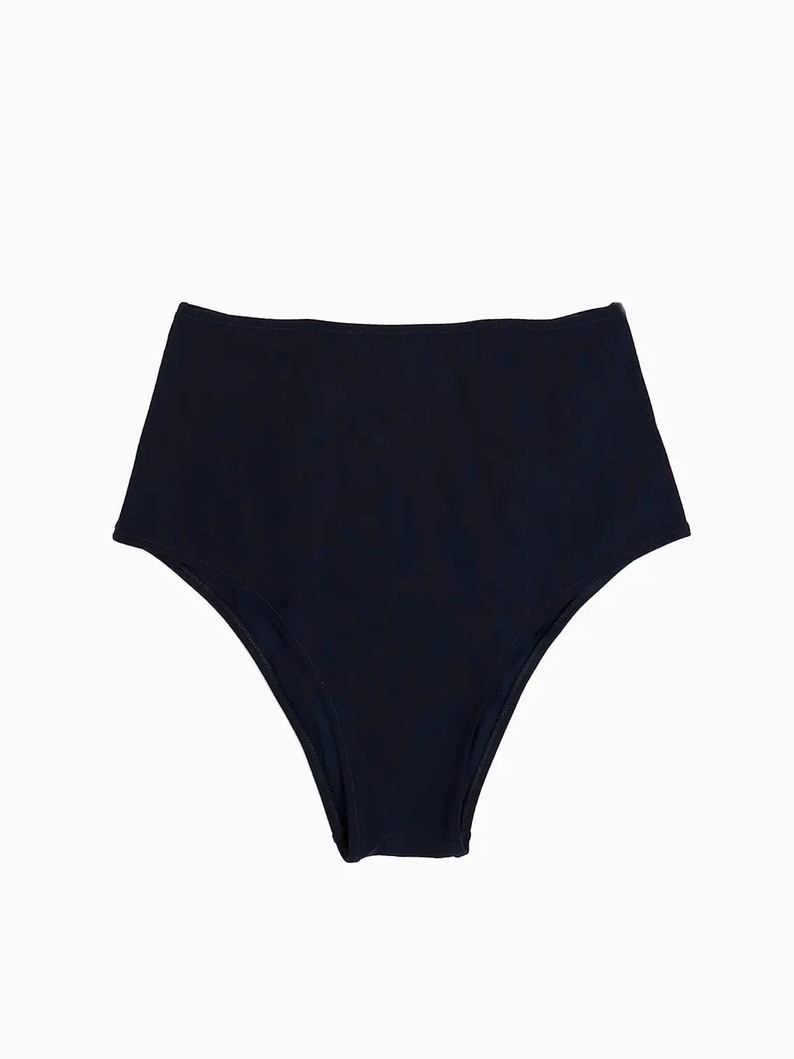 A pair of solid black, high-waisted underwear set against a plain white background. The material appears smooth and possibly stretchy, designed for a comfortable fit, available exclusively at BassalStore. This is the Undici Bikini High Waist Bottom Black by Lido.