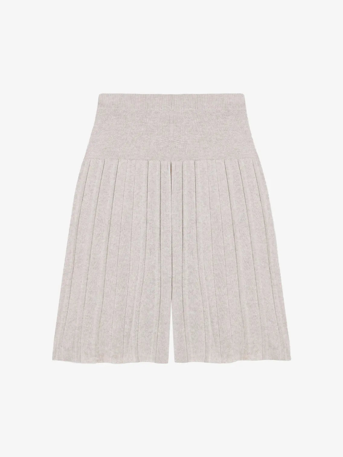 A pair of Viscose Pleated Bermuda Grey by Cordera featuring a wide elastic waistband and pleated detailing. The shorts have a knee-length cut and a soft texture, suitable for casual or comfortable wear. Find these stylish shorts at Bassalstore in Barcelona.