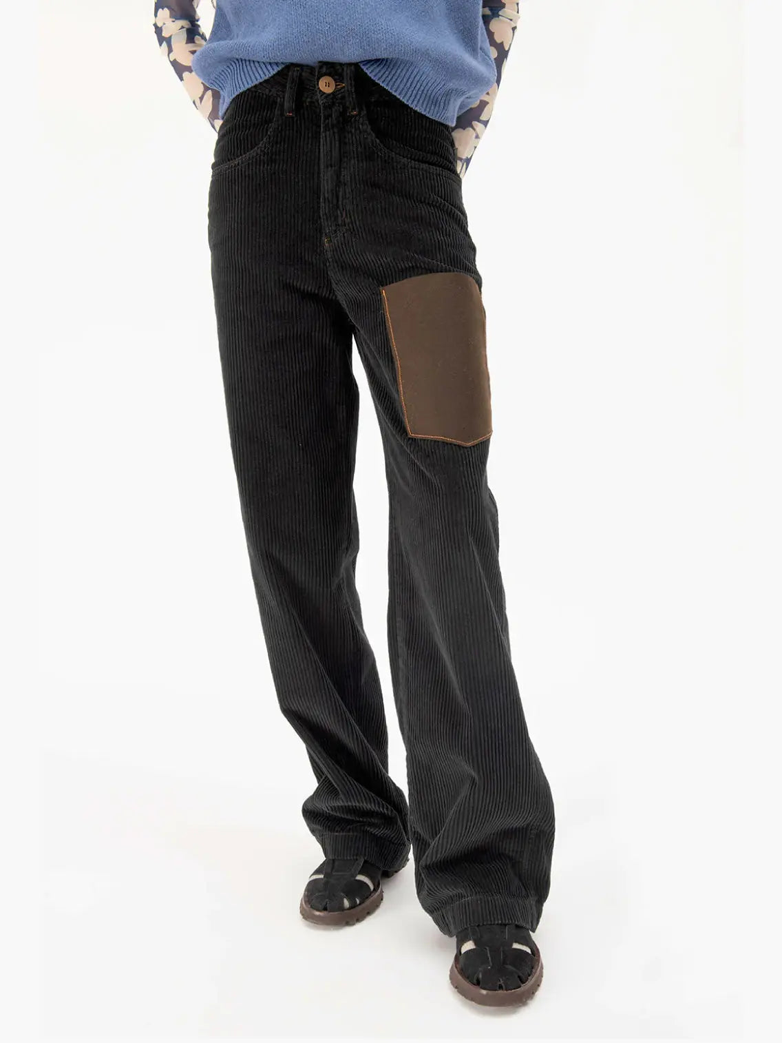 Woolen Pocket Corduroy Pants Black Mundaka